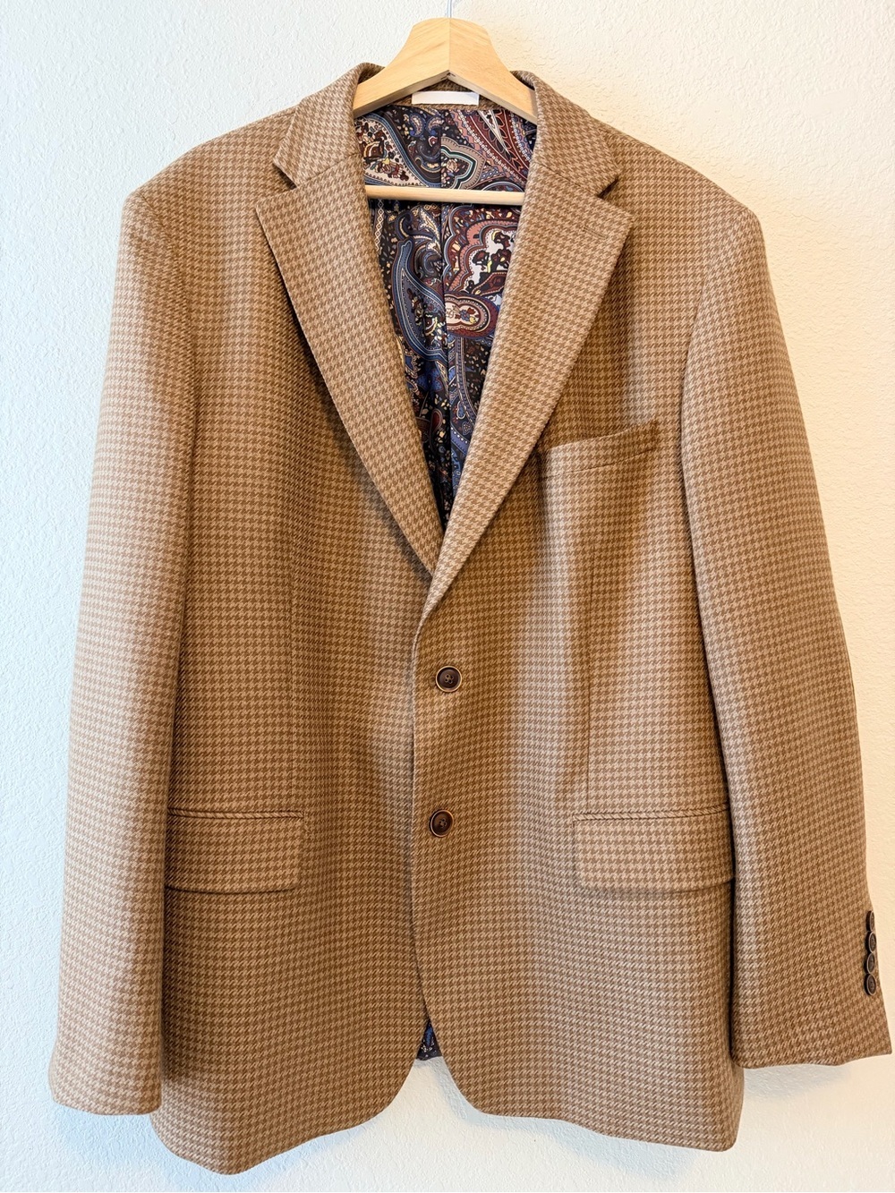 Tallia Men’s 46R Houndstooth Wool Blend Blazer Sport Coat Elbow Patches